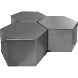 MERIDIAN FURNITURE Hexagon Brushed Chrome 3 Piece Modular Coffee Table