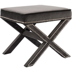 MERIDIAN FURNITURE Nixon Contemporary Velvet Ottoman/bench In In Gray