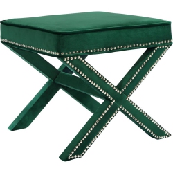 MERIDIAN FURNITURE Nixon Contemporary Velvet Ottoman/bench In In Green