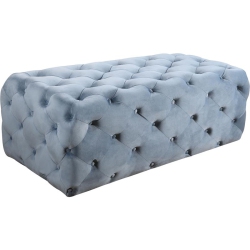 MERIDIAN FURNITURE Casey Button Velvet Ottoman And Bench In Sky Blue