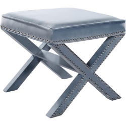 MERIDIAN FURNITURE Nixon Contemporary Velvet Ottoman/bench In In Sky Blue