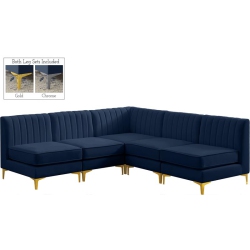 MERIDIAN FURNITURE Alina Velvet Modular Sectional In Navy
