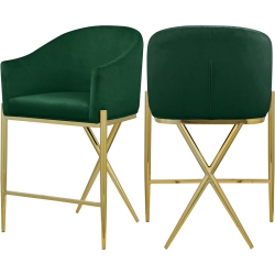 MERIDIAN FURNITURE Xavier Velvet Counter Stool With Gold Metal Legs In Green