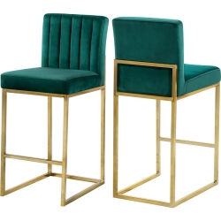 MERIDIAN FURNITURE Giselle 26"h Velvet Counter Stool In In Green