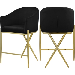 MERIDIAN FURNITURE Xavier Velvet Counter Stool With Gold Metal Legs In Black
