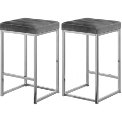 MERIDIAN FURNITURE Nicola 26.5"h Velvet Counter Stool In (Set Of 2) In Gray