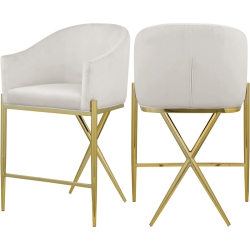 MERIDIAN FURNITURE Xavier Cream Velvet Counter Stool With Metal Legs In Gold