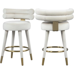 MERIDIAN FURNITURE Fitzroy Cream Velvet Counter Stool (Set Of 2)