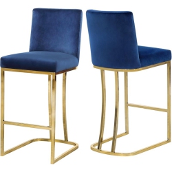 MERIDIAN FURNITURE Heidi 26"h Velvet Counter Stool In In Navy