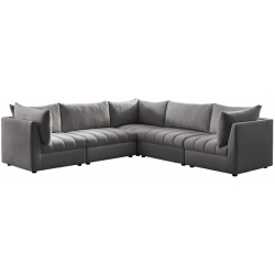 MERIDIAN FURNITURE Jacob Velvet Modular Sectional In Grey