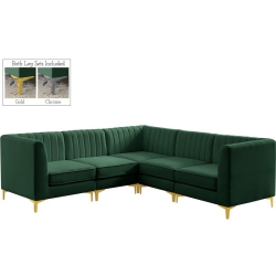 MERIDIAN FURNITURE Alina Velvet Modular Sectional In Green
