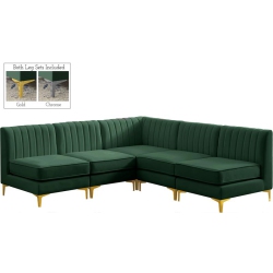 MERIDIAN FURNITURE Alina Velvet Modular Sectional In Green