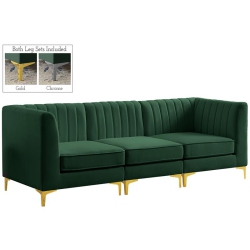 MERIDIAN FURNITURE Alina Velvet Modular Sectional In Green