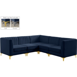 MERIDIAN FURNITURE Alina Velvet Modular Sectional In Navy