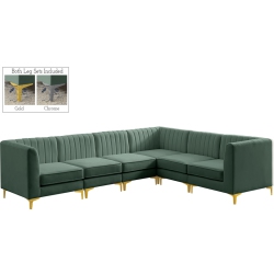 MERIDIAN FURNITURE Alina Velvet Modular Sectional In Green