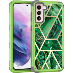 QUALITY CELLULAR Heavy Duty Full-Body Armor Shockproof Bumper Hard Back Protective Geometric Marble Phone Case for Samsung Galaxy S21 Sm-G991