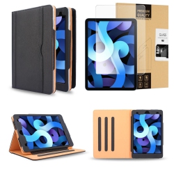 YELLOW-PRICE Ipad Air 4Th Generation 10.9" Pu Leather Folding Folio Stand Case+Tempered Glass