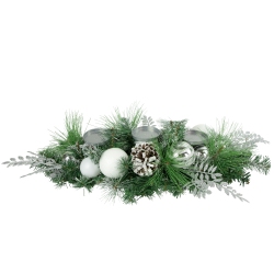 NORTHLIGHT 30" Pine And Needle Triple Candle Holder With Pinecones And Christmas Ornaments In Green