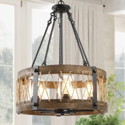 LNC Farmhouse 5-Light Wood Drum Chandelier