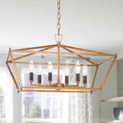 LNC Modern 6-Light Lantern Linear Chandelier Island Pendant In Gold