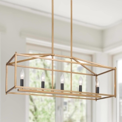 LNC Modern 5-Light Lantern Linear Chandelier Island Pendant In Gold
