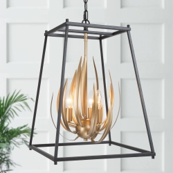 LNC Modern Gold 3-Light Unique Lantern Chandelier In Black