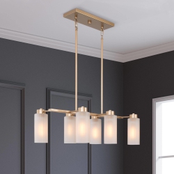 LNC Modern 6-Light Linear Island Chandelier With Seeded Glass Shade In Gold