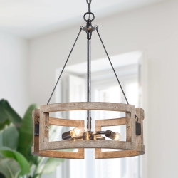 LNC Farmhouse Wood 3-Light Lantern Drum Chandelier