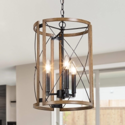 LNC Modern Farmhouse 3-Light Lantern Wood Chandelier for Kitchen Island
