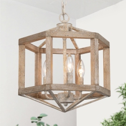 LNC Modern Farmhouse 3-Light Wood Lantern Chandelier