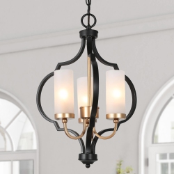 LNC Modern Glam 3-Light Unique Lantern Glass Chandelier In Gold