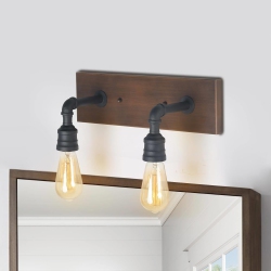 LNC 2-Light Farmhouse Wood Bathroom Vanity Light