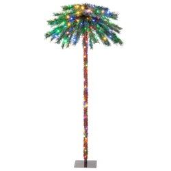 TOPBUY 6Ft Christmas Palm Tree Pre-Lit Tropical Style Palm Tree W/210 4-Color Led Lights 64 Branch Tips & Metal Base Artificial Festival Decoration