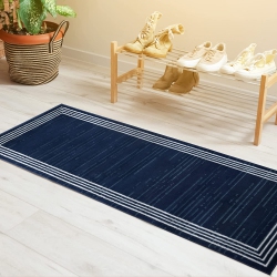 JV HOME Classy Collection Solid | Transitional | Modern Area Rug Runner for Kitchen, Hallways, Bedroom 2'7" X 7' Dark / Off White In Blue
