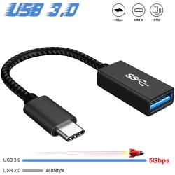 YELLOW-PRICE [Super High-Speed 5GBps] Type-C to USB 3.0 Otg Cable Male-Female Adapter In Black