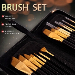 YELLOW-PRICE Packs Of 15 Sable Artist Paint Brush Sets Watercolour Acrylic In Brown