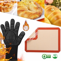 YELLOW-PRICE 1472 ℉ Extreme Heat Resistant Bbq Gloves Oven Gloves + Baking Mat Non-Stick In Red