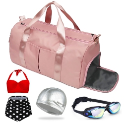 YELLOW-PRICE Women Gym Duffle Bag With Swimming Set - Bathing Suits & Pu Coated Cap & Goggles