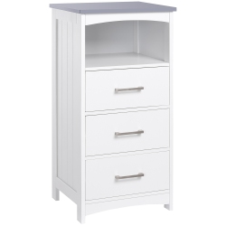 KLEANKIN Small Bathroom Storage Cabinet, Floor Cabinet With 3 Drawers And Open Component, Narrow Bathroom Cabinet In White