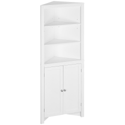 KLEANKIN Tall Bathroom Storage Cabinet, Corner Cabinet With Doors, Linen Cabinet With Doors And 3-Tier Shelves In White