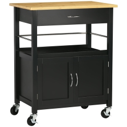 HOMCOM Kitchen Cart, Utility Trolley, Small Kitchen Island With Storage Drawer & Side Hooks for Dining Room In Black