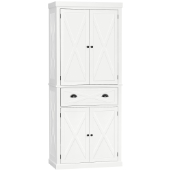 HOMCOM 72.5" Tall Kitchen Pantry Cabinet, Farmhouse Freestanding Kitchen Storage Cabinet With 4 Barn Doors, Drawer And Adjustable Shelves In White