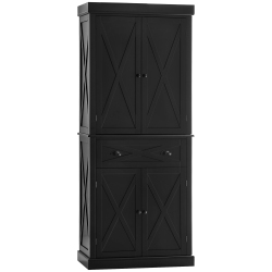 HOMCOM 72.5" Tall Kitchen Pantry Cabinet, Farmhouse Freestanding Kitchen Storage Cabinet With 4 Barn Doors, Drawer And Adjustable Shelves In Black