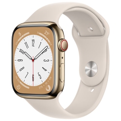 APPLE Refurbished (Excellent) - Watch Series 8 (Gps + Cellular) 45MM Stainless Steel Case With Starlight Sport Band - Medium / Large In Gold