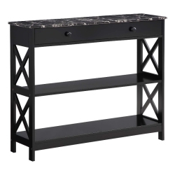 CONVENIENCE CONCEPTS Oxford One-Drawer Console Table With Shelves In Wood And Faux Marble Top In Black