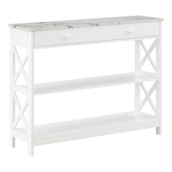 CONVENIENCE CONCEPTS Oxford One-Drawer Console Table With Shelves In Wood With Faux Marble Top In White