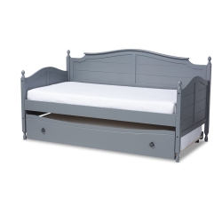 BOWERY HILL Twin Size Mara Wood Daybed With Trundle In Grey
