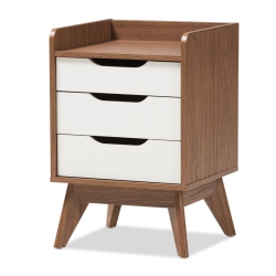 BAXTON STUDIO Brighton 3 Drawer Nightstand In And Walnut In White