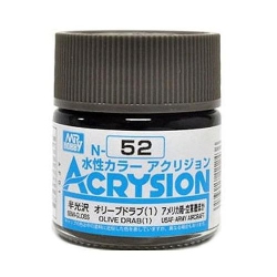 MR. HOBBY Acrysion Color - Olive Drab (1) (Semi-Gloss/usaf-Army Aircraft) (N52) 10Ml Semi-Gloss Acrylic Paint