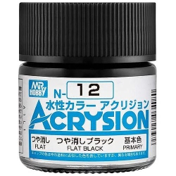 MR. HOBBY Acrysion Color - Flat (Flat/primary) (N12) 10Ml Flat Acrylic Paint In Black